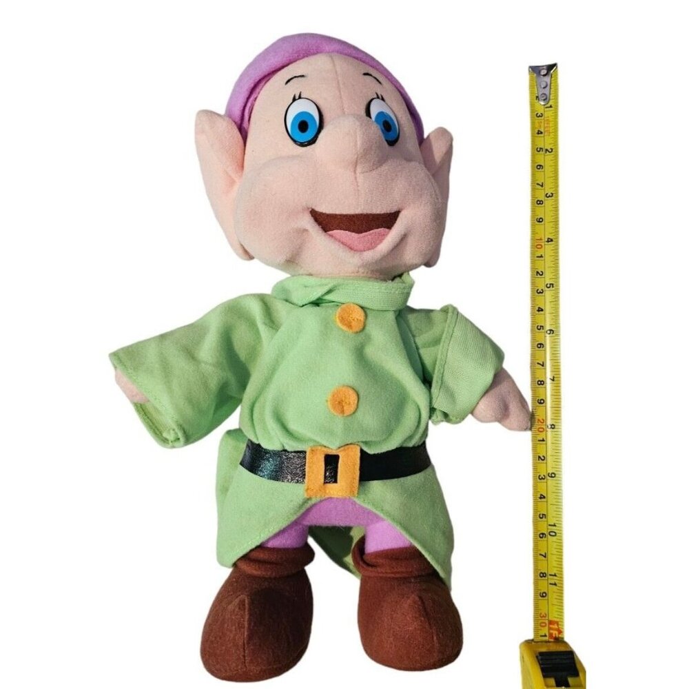 Disney Mattel Snow White Dopey Dwarf Plush Doll 12" Green Coat Pink Hat Vtg 1993